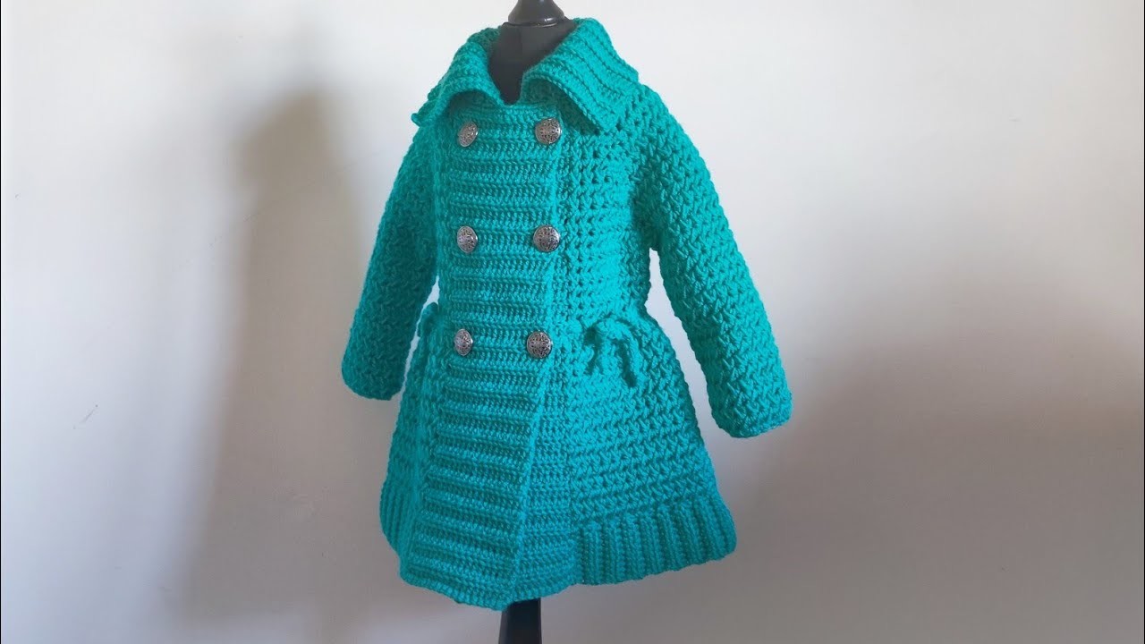 Crochet #73 How to crochet a double breasted coat. cardigan for girls.Part 1