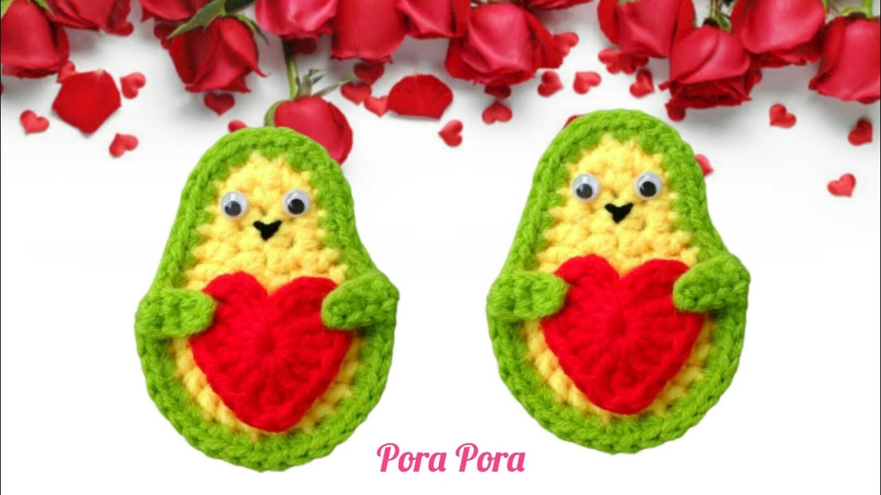 Crochet Avocado With Heart I Crochet Pocket Hug I Valentine Crochet Ideas