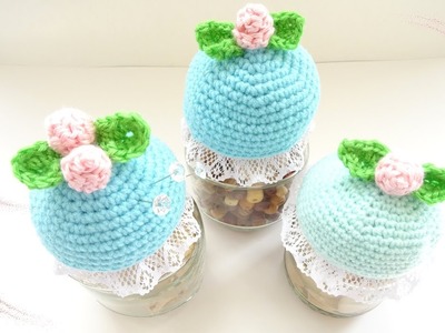 Crochet Cover | Crochet Jar Cover | Crochet Cover with leaves and a Rose | Easy Crochet Project