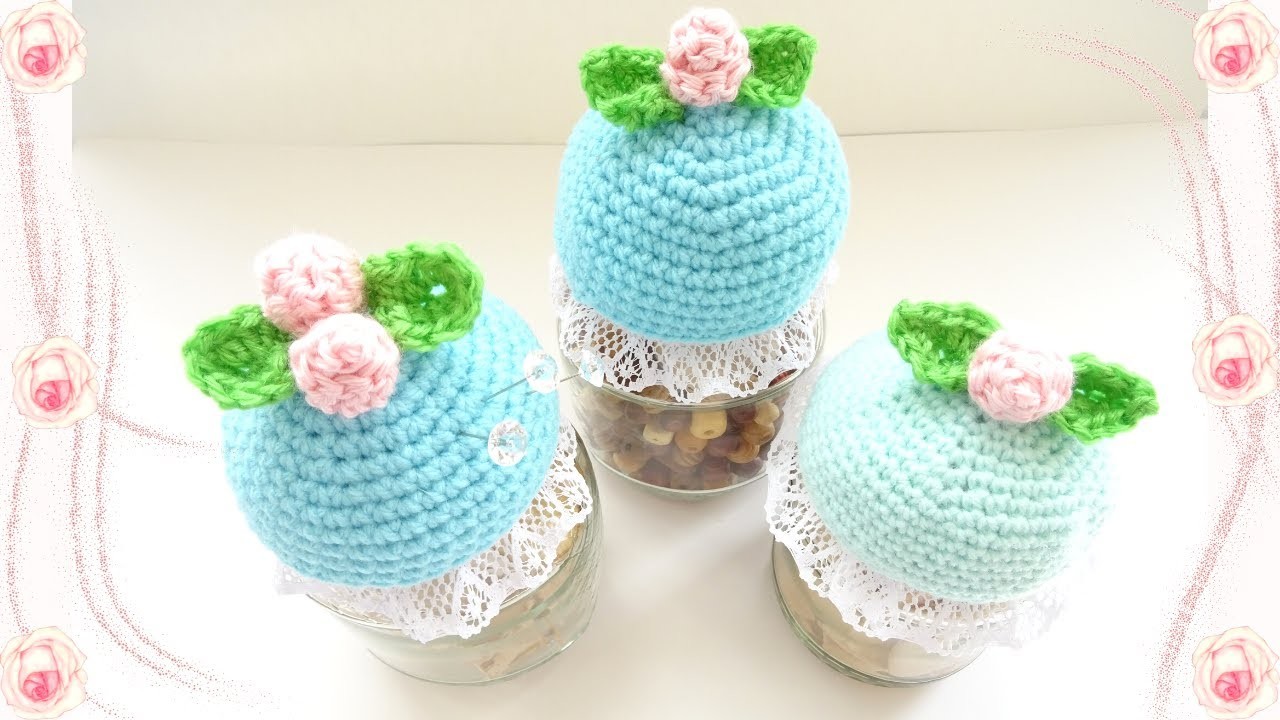 Crochet Cover | Crochet Jar Cover | Crochet Cover with leaves and a Rose | Easy Crochet Project