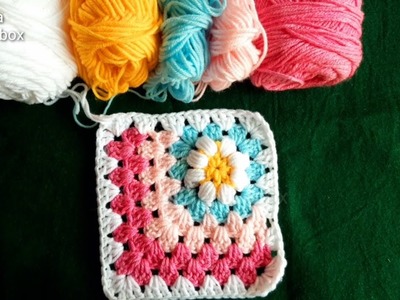 Crochet daisy flower in granny square | #freetutorial  #grannysquare #daisy #flower #crochetpattern