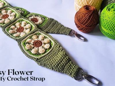 Crochet Fanny Pack Strap | Crochet Daisy Flower Charity Granny Square for Strap | Crochet