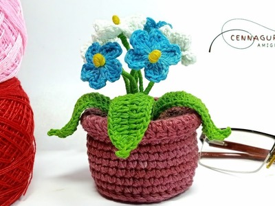 Crochet Flowers Pot || How to Crochet Mini Forget Me Not Flowers in a Pot || Crochet Forget Me Not