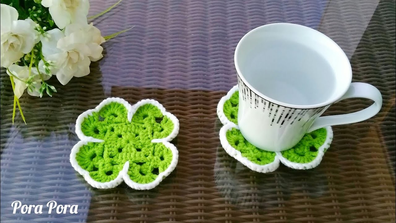 Crochet Four Leaf Clover Coaster I Crochet Leaf Coaster I Crochet St Patrick's Day Patterns
