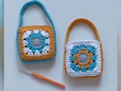 Crochet - Granny Square - Mini Pouch.Mini Bag - Very Easy Pattern