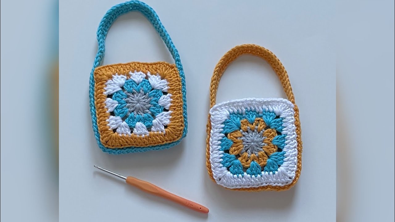 Crochet - Granny Square - Mini Pouch.Mini Bag - Very Easy Pattern