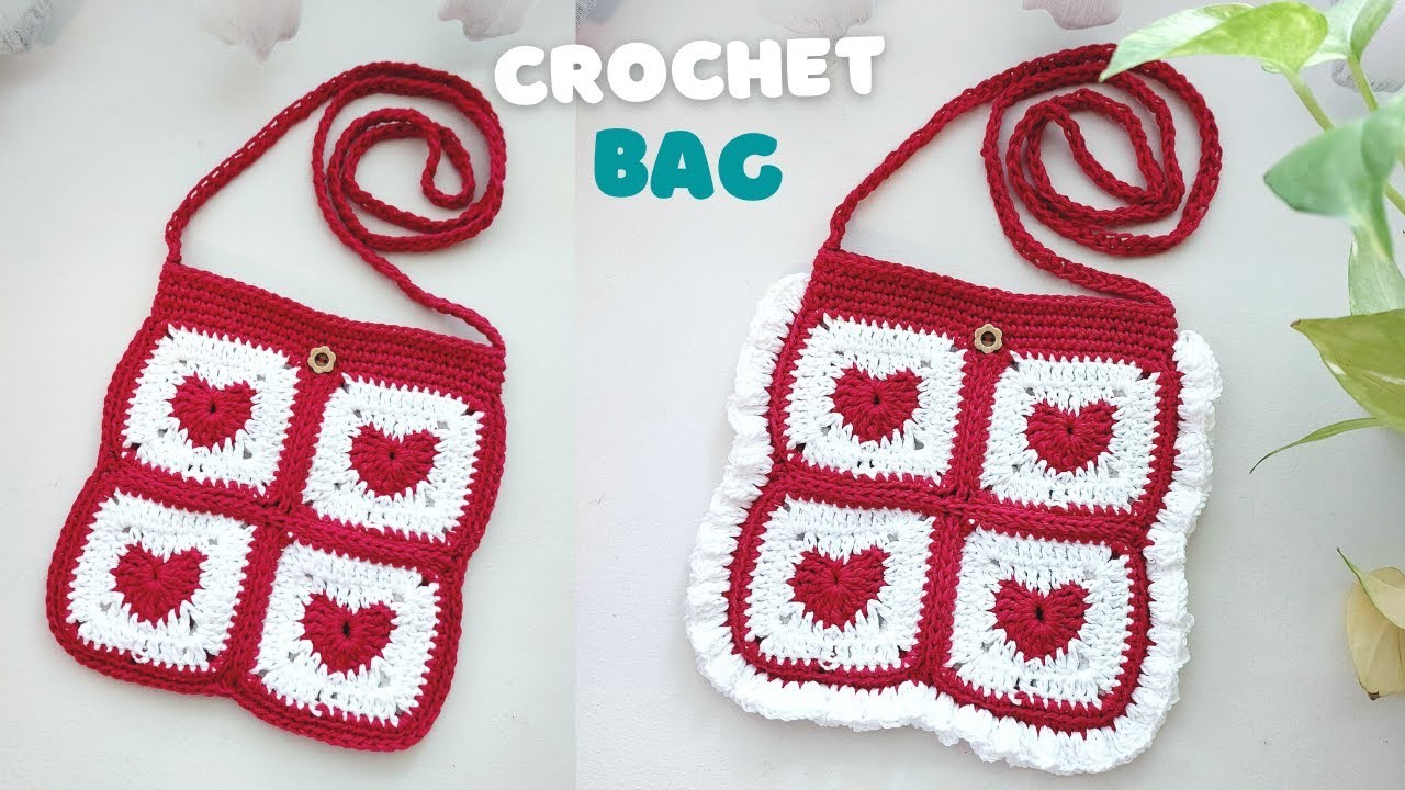 Crochet Heart Bag | Crochet Crossbody Bag with Heart Granny Square Pattern | Vivi Berry Crochet