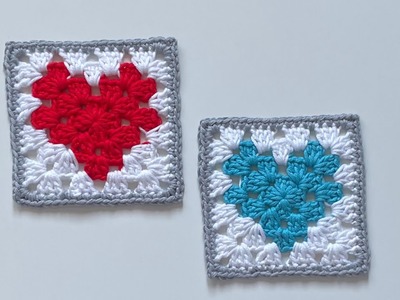 Crochet - Heart Motif Granny Square - Perfect for Coaster, Cardigan, Blanket, Shawl