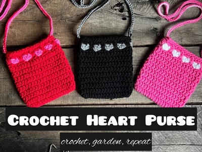 Crochet Heart Purse w. Over the Shoulder Strap ????♥️ Crochet, Garden, Repeat