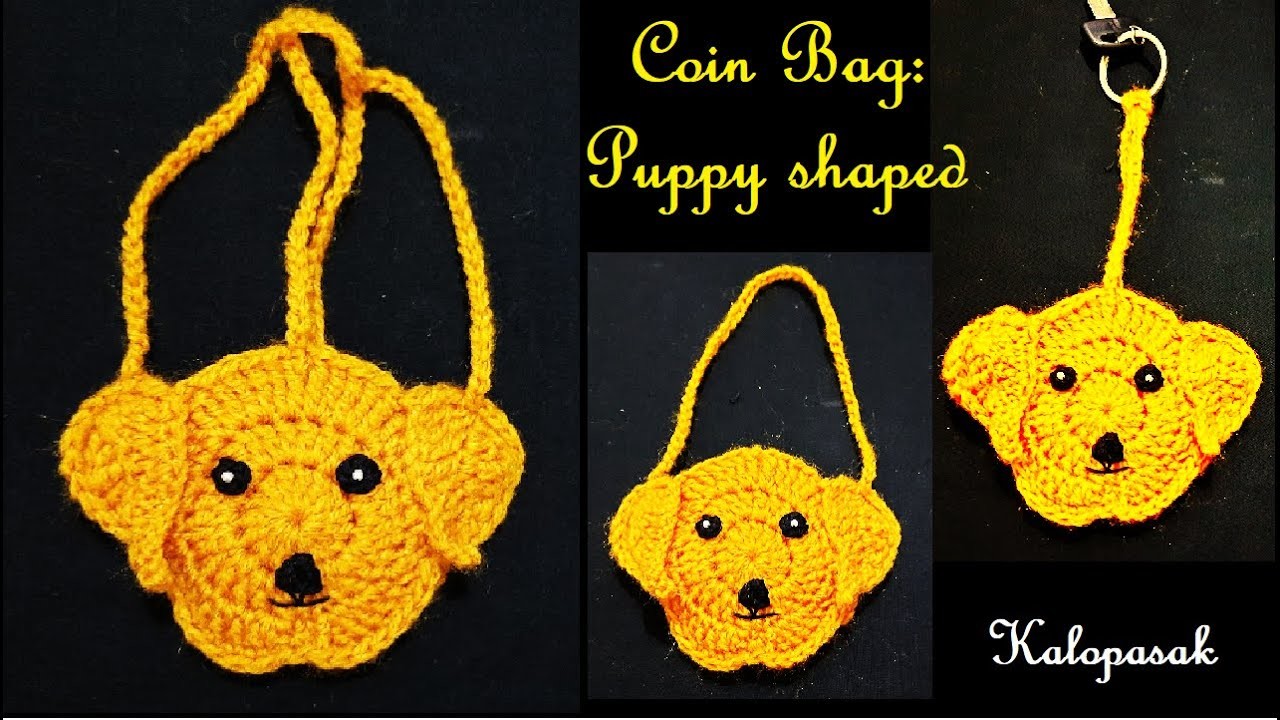 Crochet  Puppy Shaped Coin Bag, Keychain 22 (Eng sub) | Applique Puppy | Gift Item | Bag Type 40