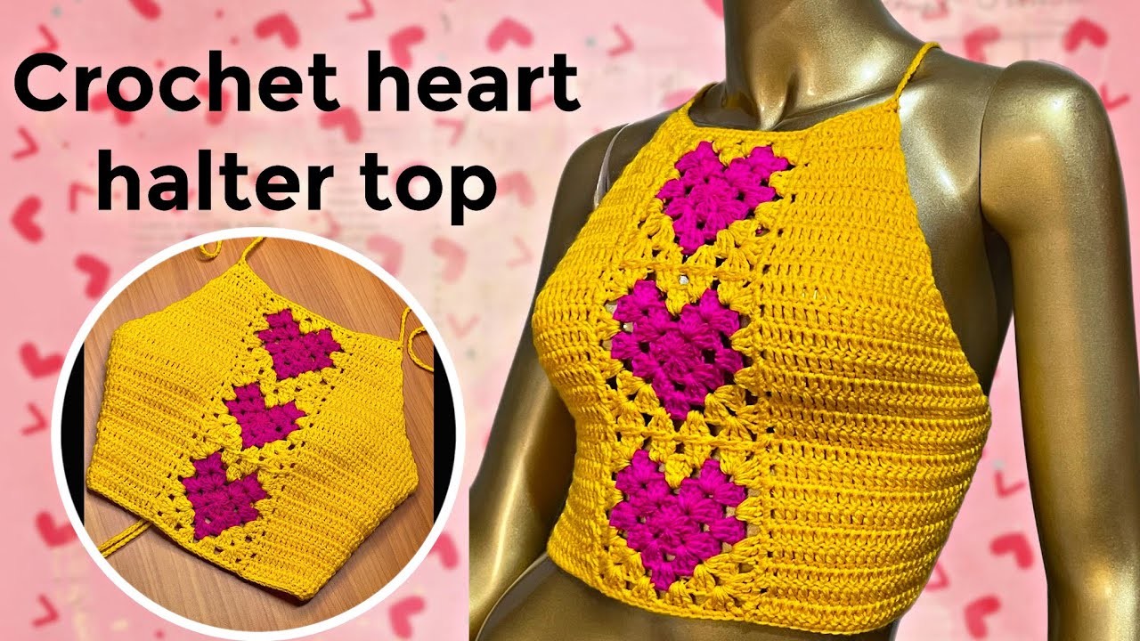 Crochet valentines heart halter top tutorial