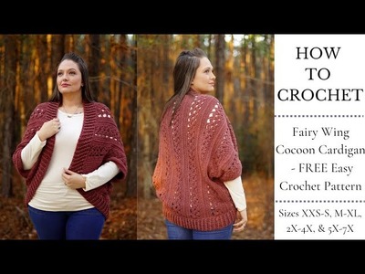 Fairy Wing Cocoon Cardigan| FREE Crochet Sweater Pattern  (Size Inclusive XXS-7X)