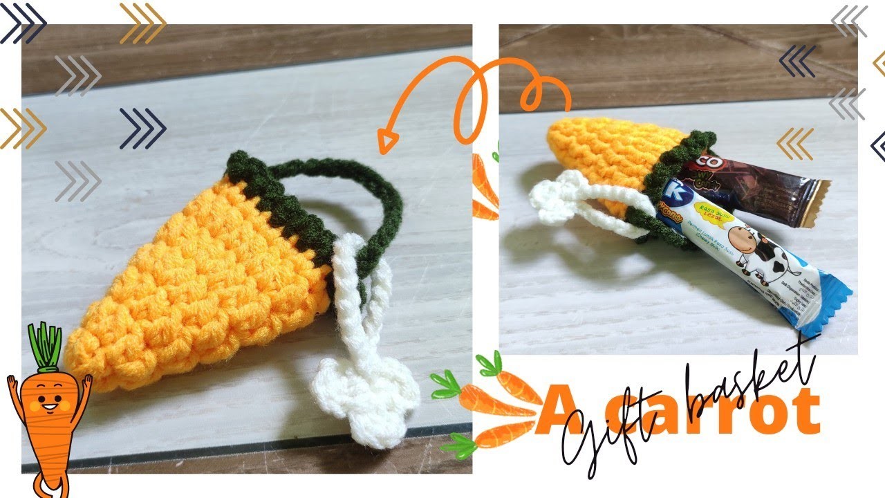 How to crochet a carrot gift basket||merenda tas wortel