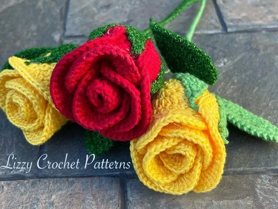 How to crochet a long stem Rose????step by step beginner friendly