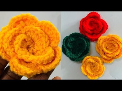 How to Crochet a Rose Flower For Beginners | Amazing Easy Crochet Flower Stiching @FASHIONBYRUMI=1