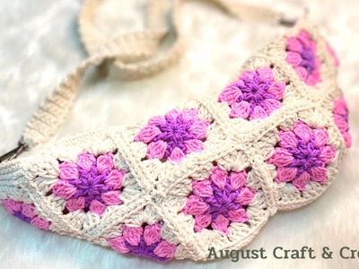 ???????? How to Crochet Cross Bag Granny Square Flower | Crochet Bag wit zipper Tutorial.