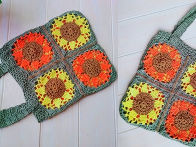 How to Crochet Granny Square Bag | Granny Square Crochet Tutorial