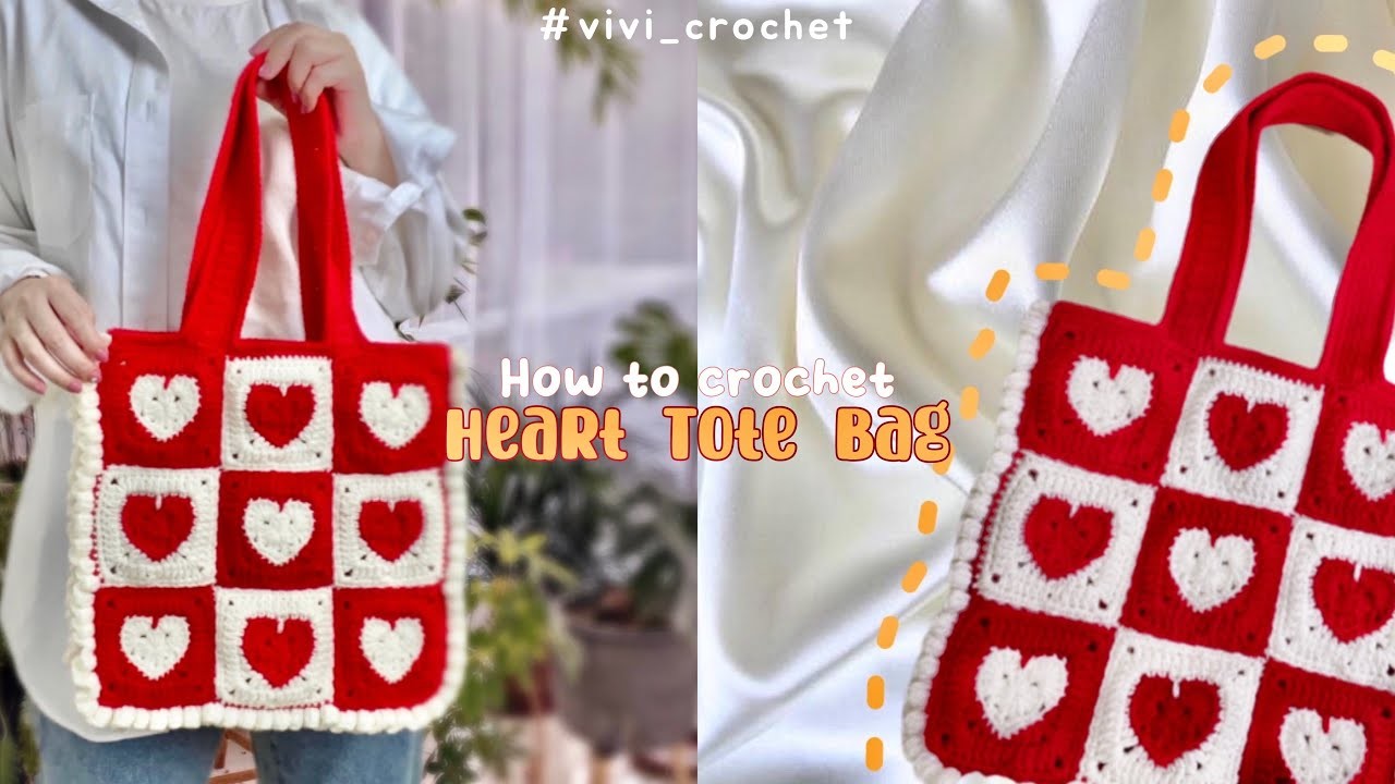 ♥️How To Crochet Heart Granny Squares Tote Bag |  Pinterest Crochet Inspired♥️