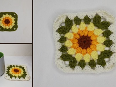 How to Crochet Sunflower Sunburst Granny Square|How to join granny Square Tutorial|Afristylz Yarns