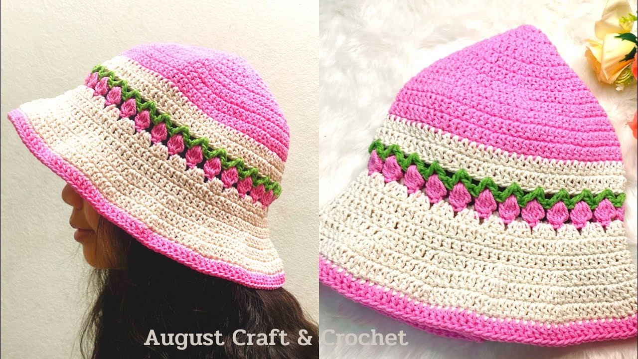 Very Cute Crochet Bucket Hat Flower for Summer 2023 | Crochet hat tutorial.