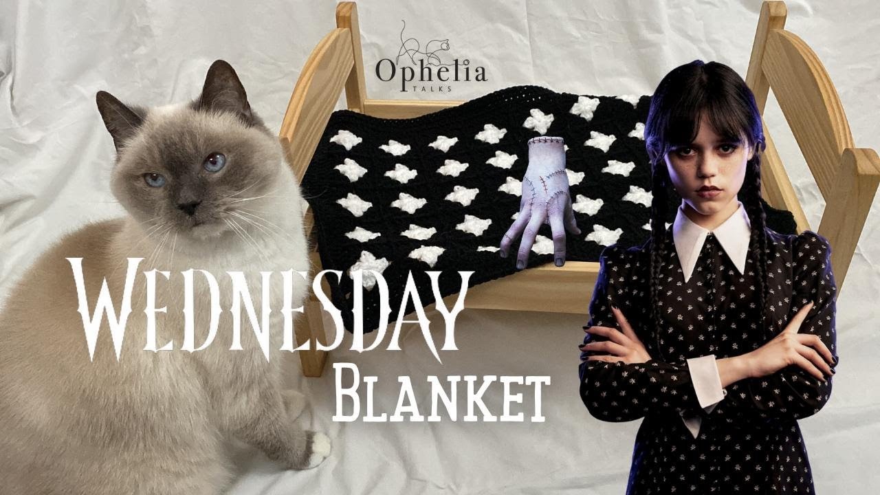Wednesday Inspired Small Blanket. WWWD Black And White Blanket. Ophelia Talks Crochet