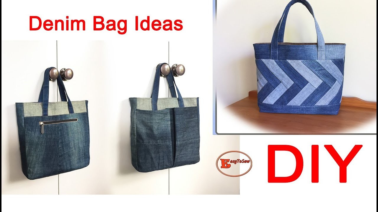 Expanding Front Pocket Bag And Denim Chevron Pattern Tote Bag To Make | BAG MAKING TUTORIAL