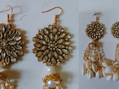 How make kundan earrings at home| Artificial kundan earrings| kundan cowrie earrings