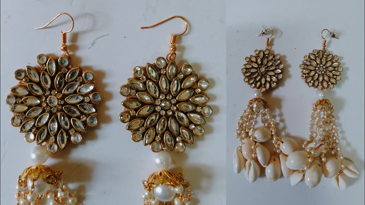 How make kundan earrings at home| Artificial kundan earrings| kundan cowrie earrings