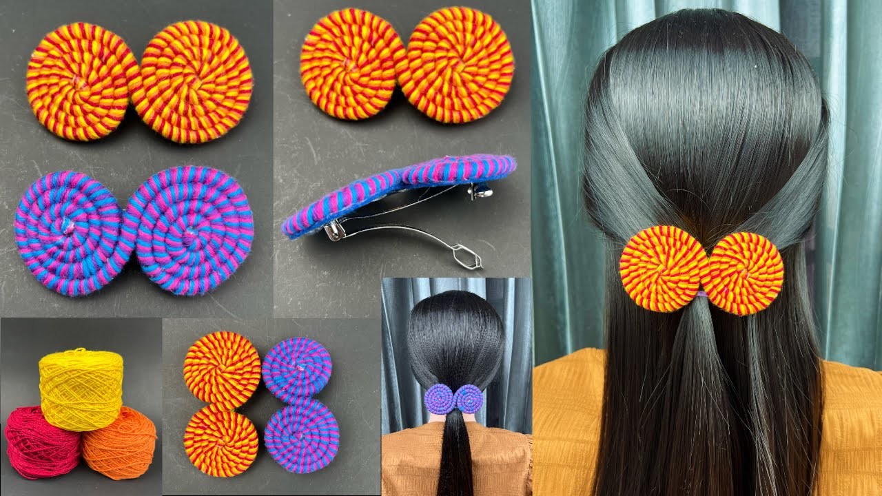 How to make Hair Clip From Yarn and Waist Rope. DIY Yarn Hair Clip.