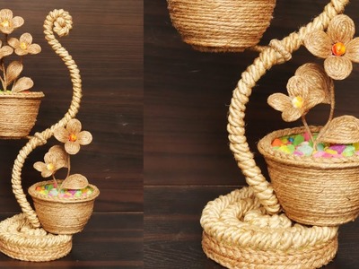 How to make Jute Flower vase | Home Decor Flower Vase making with jute twine | Diy Jute Crafts