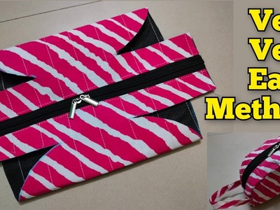 Just one cut - Multipurpose pouch making at home | Pencil case. Purse. bag cutting and stitching