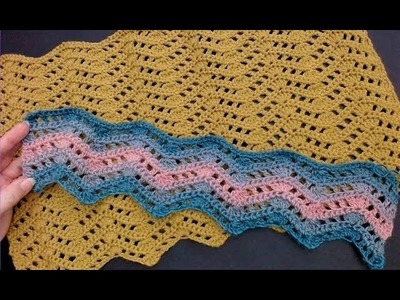 Quick and Easy Crochet Throw. Easy Crochet Chevron Blanket. Beginner Intermediate friendly crochet.