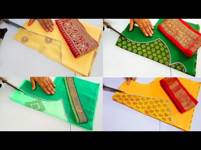 4 Beautiful Border Blouse Back Neck Design || Paithani saree blouse back neck cutting and stitching