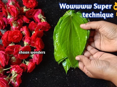 Amazing small red rose flower and betel leaves garland making at home for god.rose flower garland