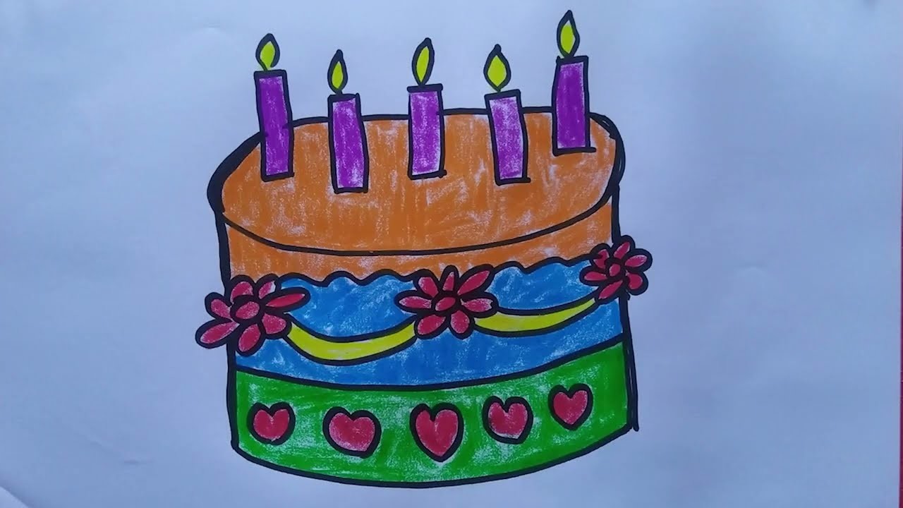 Birthday Cake drawing and painting | How to Draw Cake | Cake drawing | Draw a Simple Cute Cake