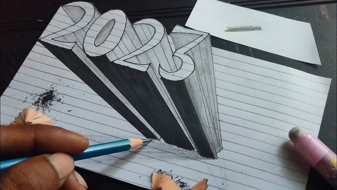 How to draw 2023 Numbers 3D Trick Art || Happy New Year 2023 easy 3D Drawing ( Easy Trick Art) 2023