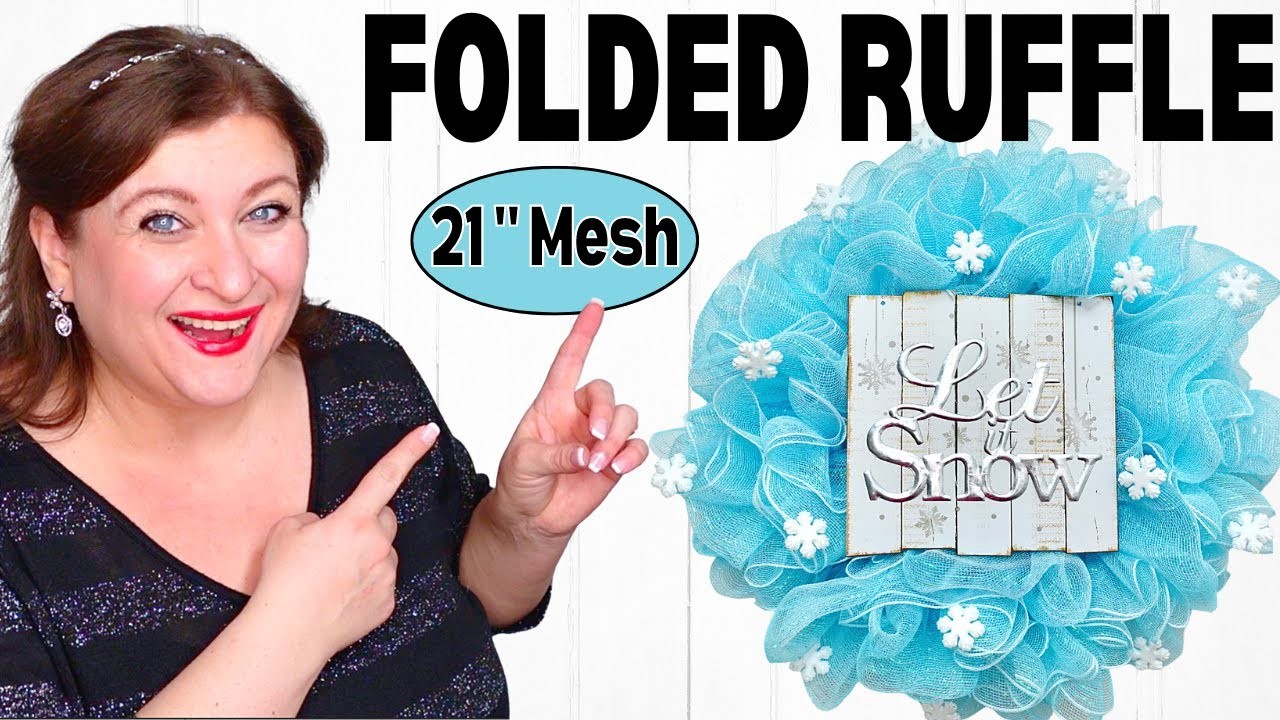 How to make a FOLDED RUFFLE Wreath Base using 21 inch Deco Mesh | Let it Snow