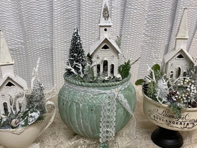 How to make Miniature Winter Church arrangements from various Containers