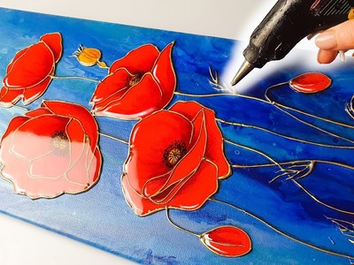 NEXT LEVEL Glue Gun Poppy Art - EASY Acrylic Pouring Techniques YOU Can Try! | AB Creative Tutorial