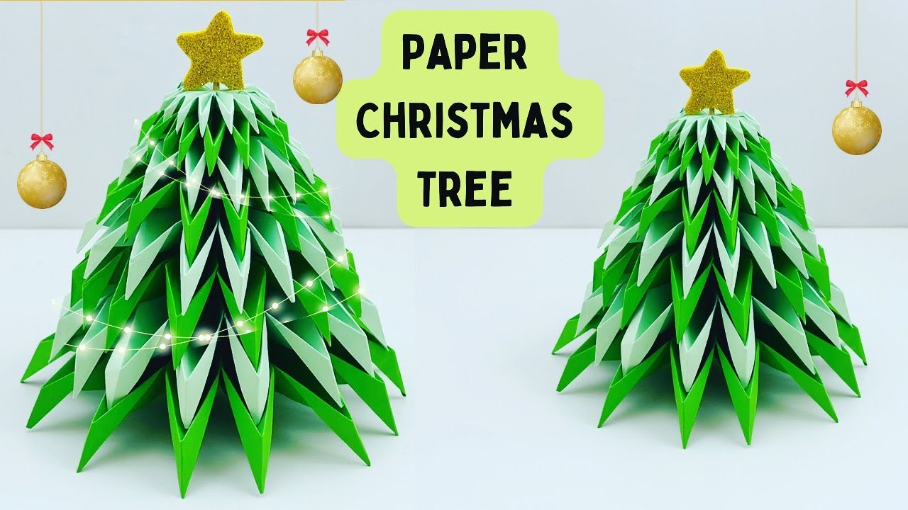 Paper Table Top Christmas Tree. 3D Paper Christmas Tree. Christmas Decoration Ideas. Paper Craft
