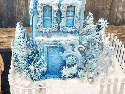 The Mixed Media Place: winter scene. Altered gingerbread biscuit tin.