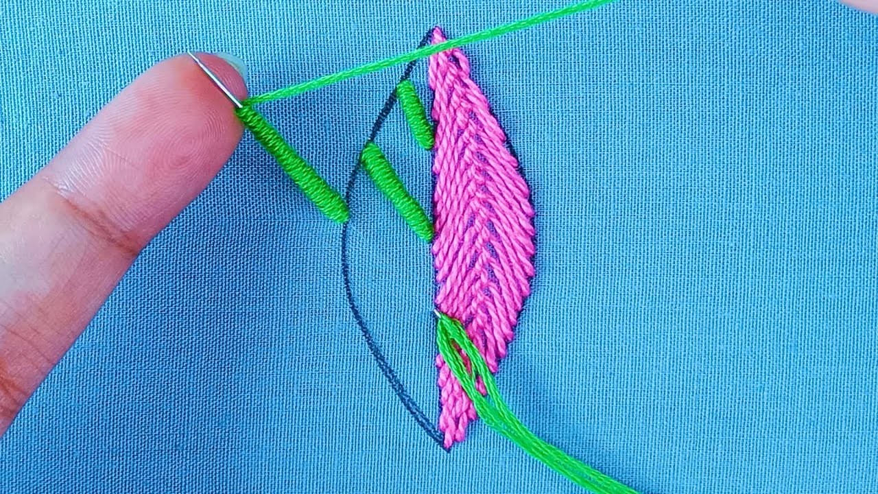 Basic Stitch Hand Embroidery for Beginners !!! Leaf Embroidery, Leaves Stitch Embroidery Tutorial