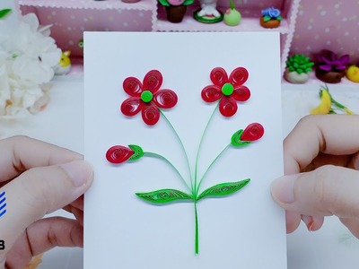 CCBT06 Amazing Quilling Red Five Petaled Flower Card. Charity Cronin Bailey Tillman