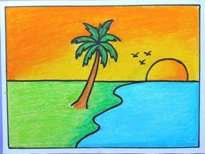 Easy Scenery drawing for kids | সূর্যোদয়ের দৃশ্য আকাঁ | Kids Scenery drawing | How to draw sunset