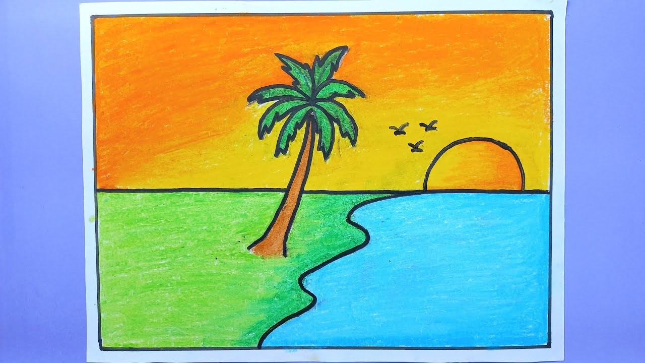 Easy Scenery drawing for kids | সূর্যোদয়ের দৃশ্য আকাঁ | Kids Scenery drawing | How to draw sunset