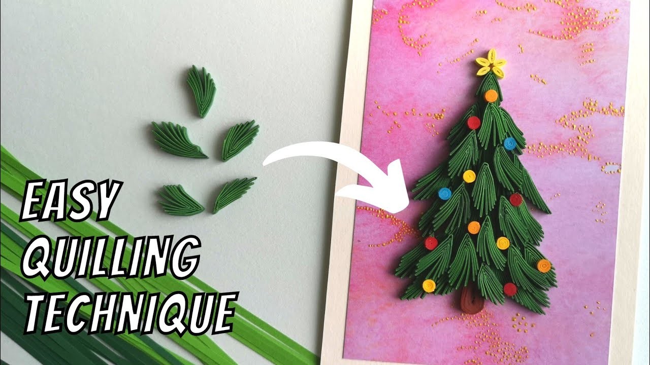 Fast & Easy Technique for making Quilling Pine Leaves | Quilling Card Design