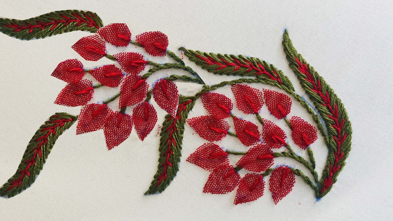 Free Lessons For Hand Embroidery - Aari Embroidery With Needle - Net Flower Hand Embroidery