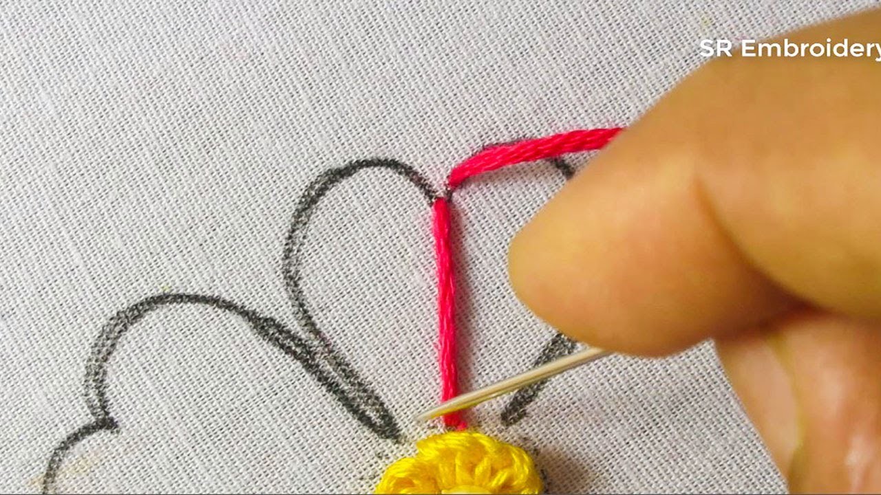 Hand Embroidery Amazing Flower Design Easy Heart Shape Flower Embroidery Tutorial By SR Embroidery