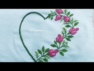 Hand embroidery. flower heart embroidery. Brazilian embroidery.cushion cover embroidery