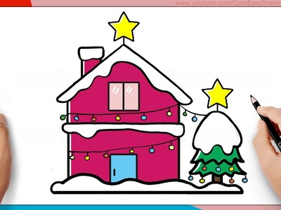 How to Draw a Christmas House | Winter House Drawing Easy